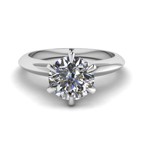 Round diamond 6-prong engagement ring in white gold, Enlarge image 1