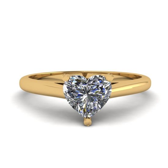 Classic Heart Diamond Solitaire Ring Yellow Gold, Enlarge image 1