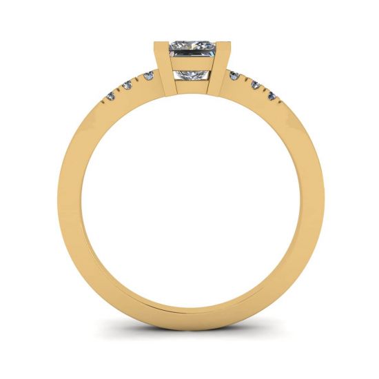 Princess Cut Diamond Ring with 3 Small Side Diamonds Yellow Gold, More Image 0