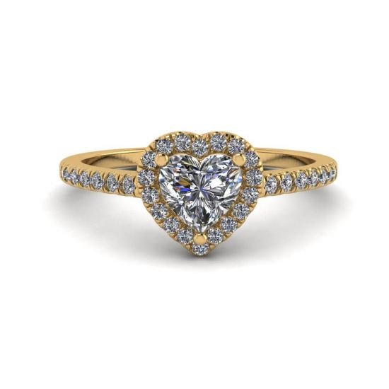 Heart Diamond Halo Engagement Ring Yellow Gold, Image 1