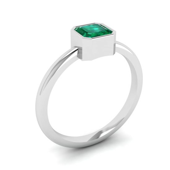 Stylish Square Emerald Ring in 18K White Gold,  Enlarge image 4