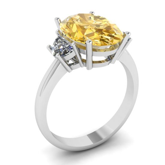 Oval Yellow Diamond with Side Half-Moon White Diamonds Ring White Gold,  Enlarge image 4