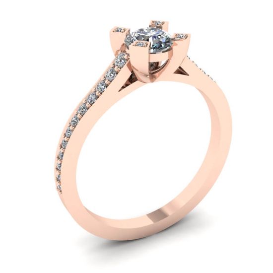 Designer Ring with Round Diamond and Pave Rose Gold,  Enlarge image 4