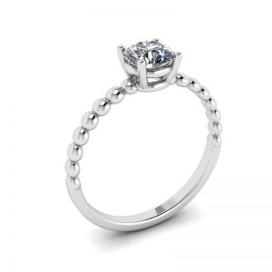 Round Diamond Solitaire on Beaded Ring in White Gold - Photo 3