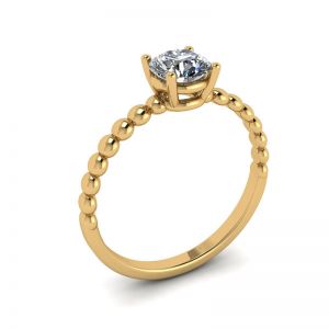 Round Diamond Solitaire on Beaded Ring in Yellow Gold - Photo 3
