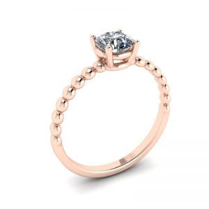 Round Diamond Solitaire on Beaded Ring in Rose Gold - Photo 3