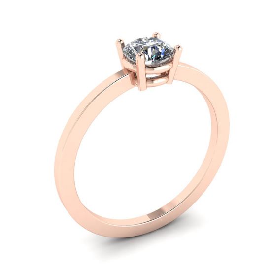 Round Diamond Solitaire Simple 18K Rose Gold Ring,  Enlarge image 4