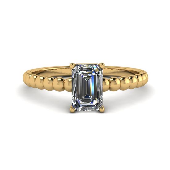 Bearded Ring with Emerald Cut Diamond Yellow Gold, Enlarge image 1