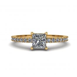 Princess Cut Diamond Ring with Side Pave in 18K Yellow Gold