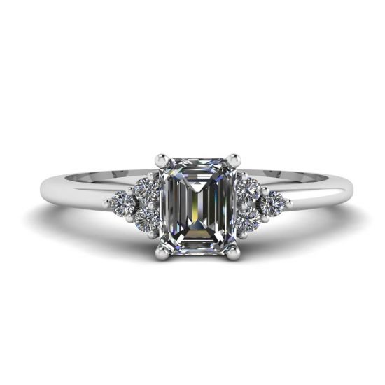 Emerald Cut Diamond Ring with Side Diamonds, Enlarge image 1