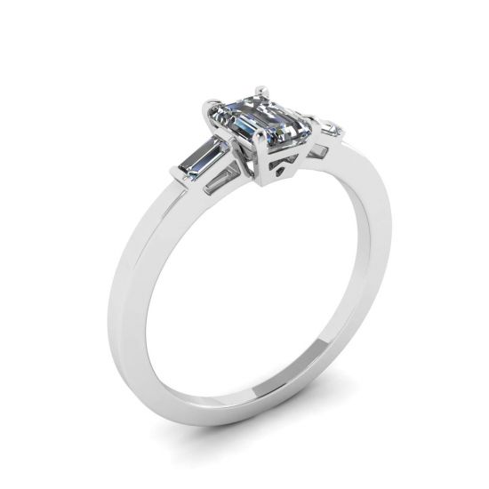 Emerald Cut and Side Baguette Diamond Ring,  Enlarge image 4