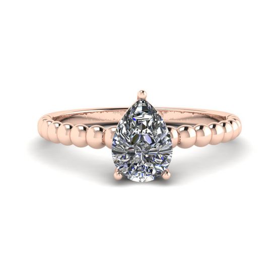 Beaded Band Pear Cut Engagement Ring Rose Gold, Enlarge image 1
