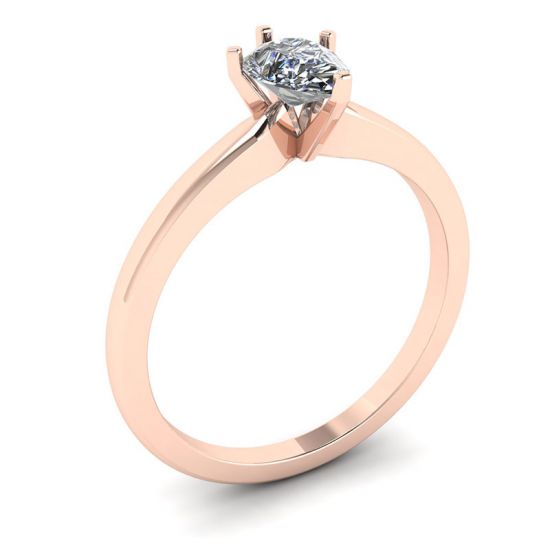 Pear Diamond Solitaire Ring in 6 prongs Rose Gold,  Enlarge image 4
