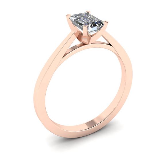 Futuristic Style Emerald Cut Diamond Ring in 18K Rose Gold,  Enlarge image 4