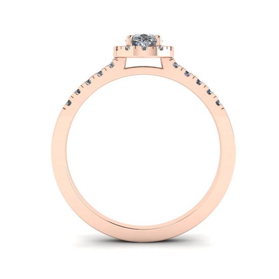 Halo Diamond Pear Shape Ring in 18K Rose Gold,  Enlarge image 2