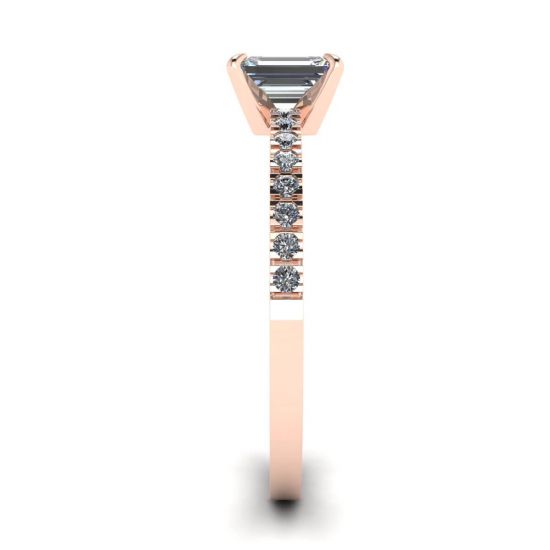 18K Rose Gold Ring with Emerald Cut Diamond, More Image 1