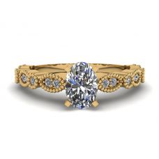 Oval Diamond Romantic Style Ring Yellow Gold