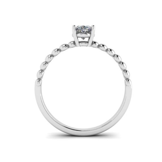 Oval Diamond on Beaded 18K White Gold Ring,  Enlarge image 2