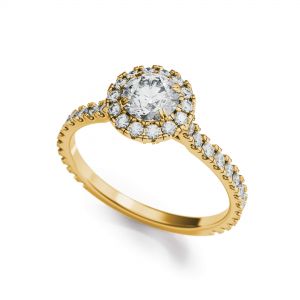 Halo Round Diamond Ring in 18K Yellow Gold - Photo 1