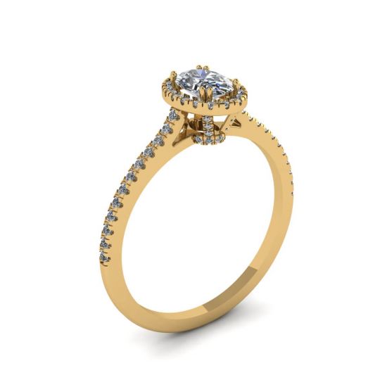 Halo Diamond Oval Cut Ring in 18K Yellow Gold,  Enlarge image 4