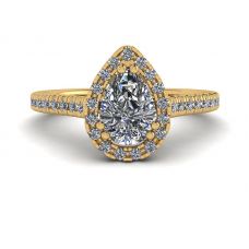 Halo Diamond Pear Cut Ring in 18K Yellow Gold