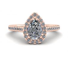 Halo Diamond Pear Cut Ring in 18K Rose Gold