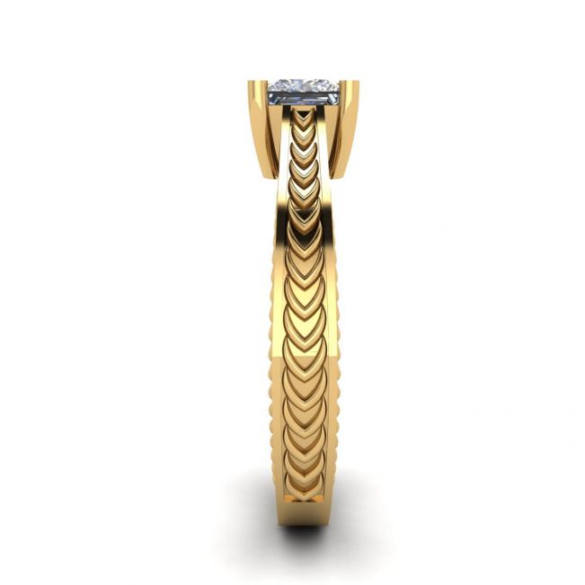Oriental Style Princess Cut Diamond Ring 18K Yellow Gold - Photo 2