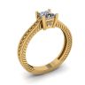 Oriental Style Princess Cut Diamond Ring 18K Yellow Gold, Image 4