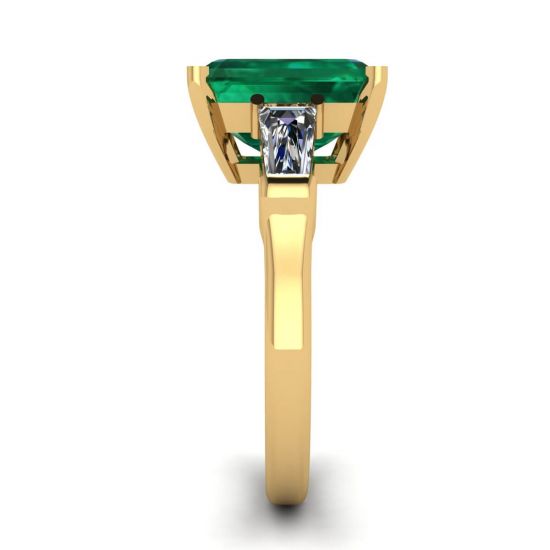 3 carat Emerald Ring with Side Diamonds Baguette Yellow Gold,  Enlarge image 3