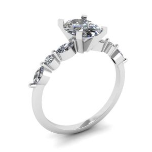 Oval Diamond Side Marquise and Round Stones Ring White Gold - Photo 3