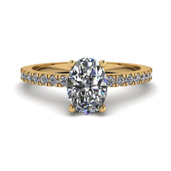 Oval Diamond Ring with Pave in Yellow Gold , Enlarge image 1