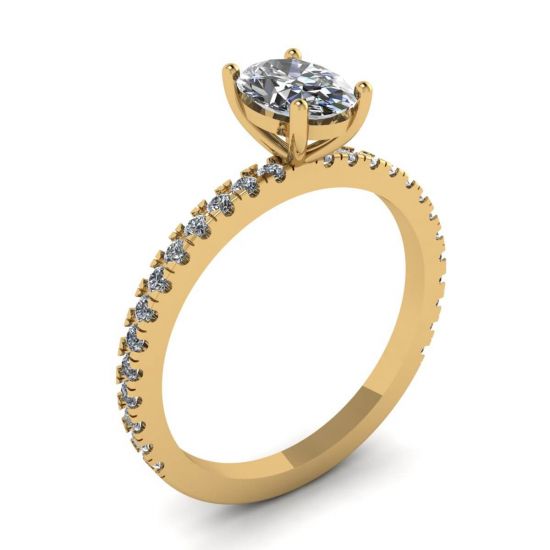Oval Diamond Ring with Pave in Yellow Gold ,  Enlarge image 4