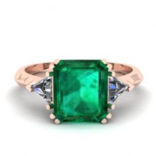 3 carat Emerald Ring with Triangle Side Diamonds Rose Gold