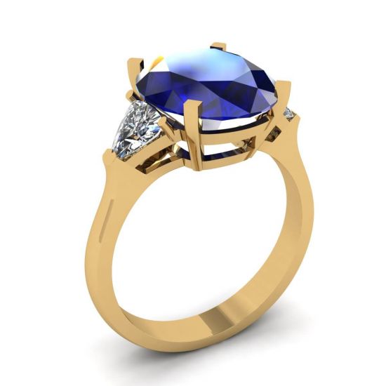 Three Stone Ring with Sapphire Yellow Gold,  Enlarge image 4