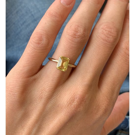 2 carat Emerald Cut Yellow Sapphire Ring White Gold,  Enlarge image 5