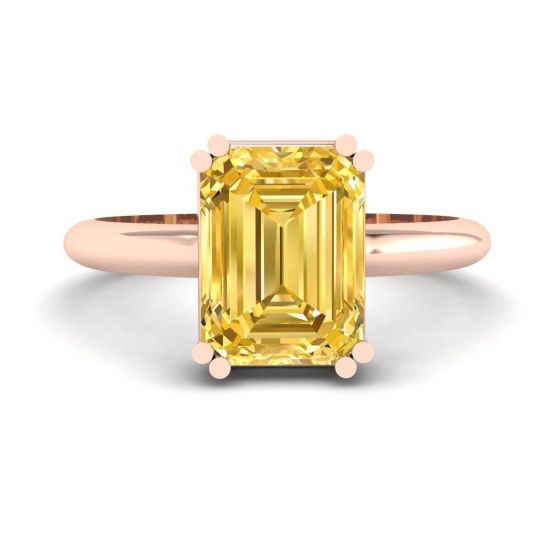 2 carat Emerald Cut Yellow Sapphire Ring Rose Gold
