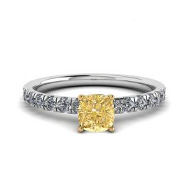 Cushion Yellow Diamond 0.5 ct with Side Pave Ring