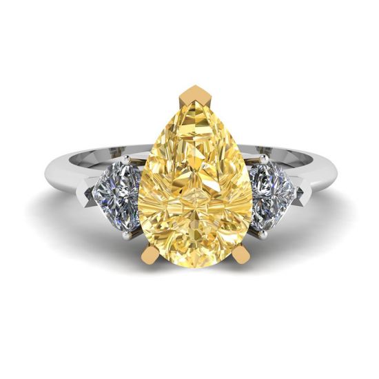 1 carat Yellow Pear Diamond with 2 Hearts Ring, Image 1
