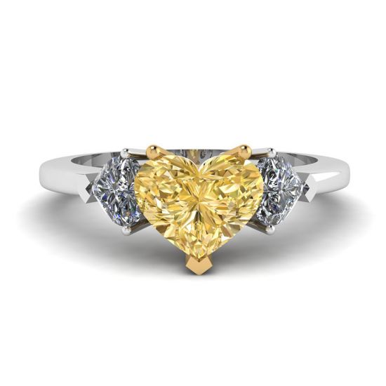 1 carat Yellow Heart Diamond with 2 Side Hearts Ring, Enlarge image 1