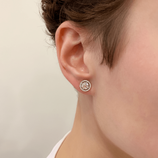 Round Diamond Halo Stud Earrings in 18K White Gold,  Enlarge image 4