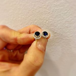 Sapphire Stud Earrings with Detachable Diamond Halo - Photo 3
