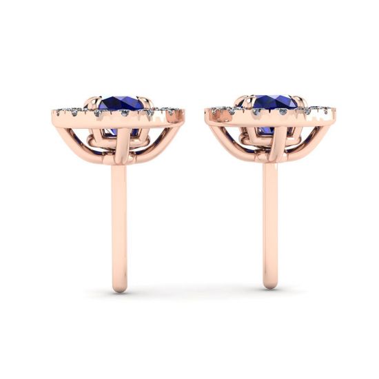 Sapphire Stud Earrings with Detachable Diamond Halo Rose Gold,  Enlarge image 2
