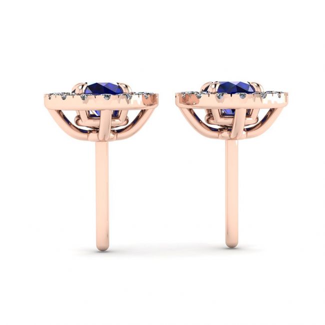 Sapphire Stud Earrings with Detachable Diamond Halo Rose Gold - Photo 1