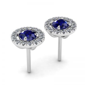 Sapphire Stud Earrings with Detachable Diamond Halo - Photo 2