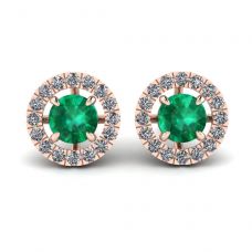 Emerald Stud Earrings with Detachable Diamond Halo Jacket Rose Gold