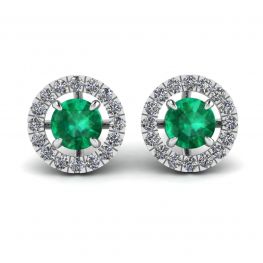 Emerald Stud Earrings with Detachable Diamond Halo Jacket