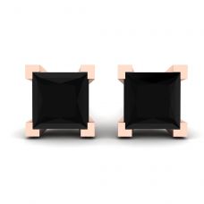 4 mm Princess Cut Black Diamond Stud Earrings Rose Gold