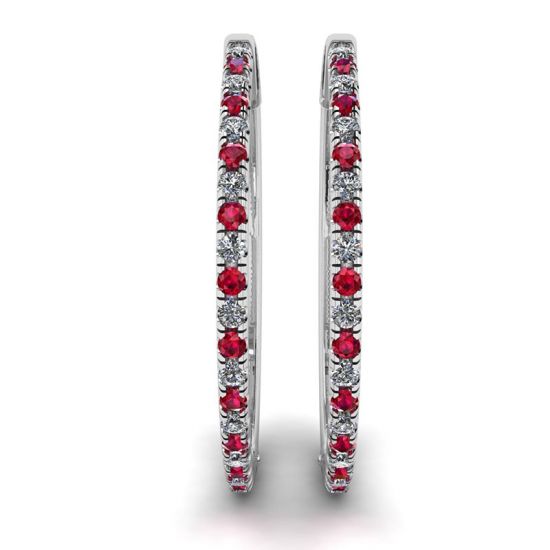 White Gold Hoop Earrings with Rubies and Diamonds , More Image 1