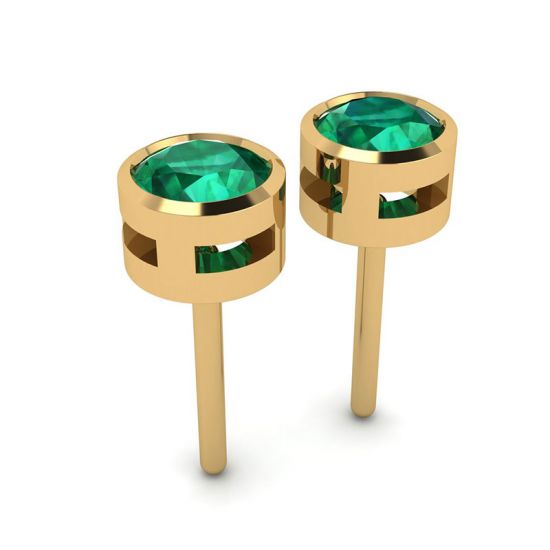 Emerald Stud Earrings in Yellow Gold, More Image 1