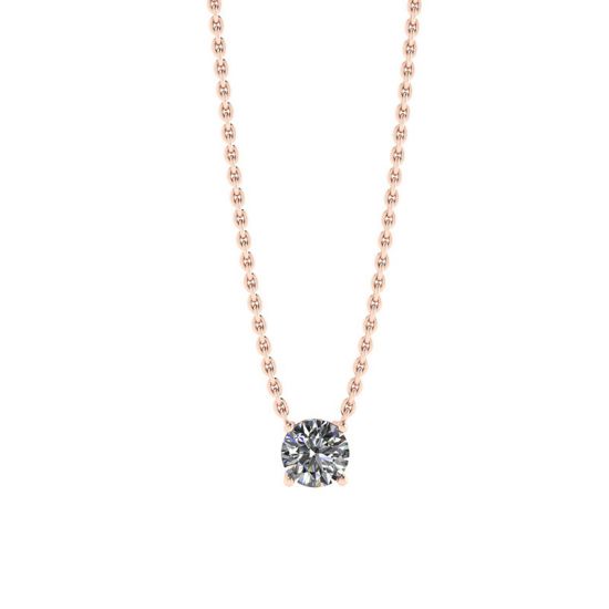 Classic Solitaire Diamond Necklace on Thin Chain Rose Gold, Enlarge image 1